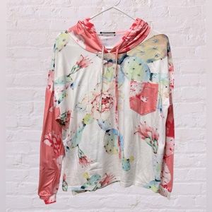 Lily by firmiana cactus floral print hooded sweatshirt large succulent plants L
